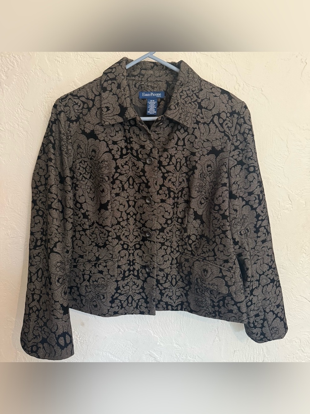 Evan Picone Black Bronze Floral Brocade Blazer Size 16W